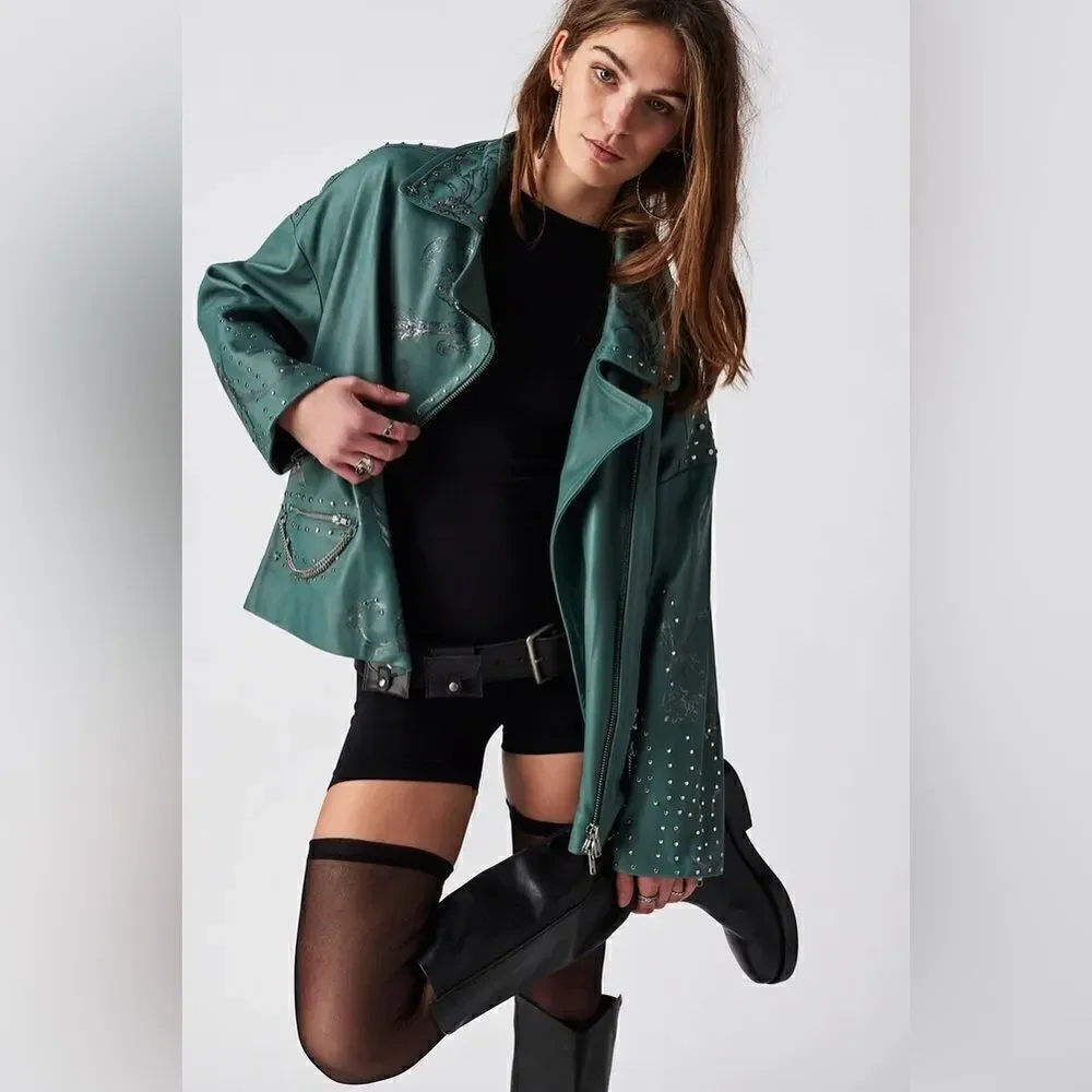 FREE PEOPLE
Nigel Preston Chain Embellished Biker Jacket - Picture 4 of 10